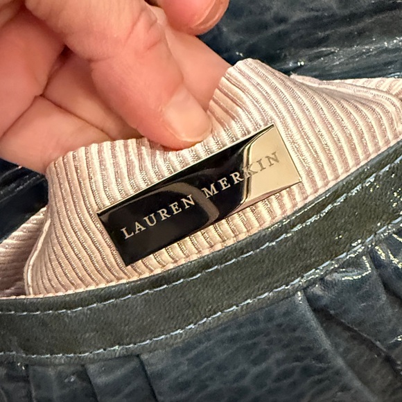 Lauren Merlin Elegant Dudty Teal Patent Leather Clutch Bag - NWOT - Picture 6 of 7